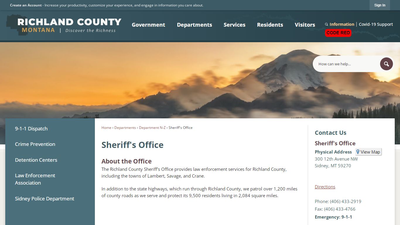 Sheriff's Office | Richland County, MT - Official Website