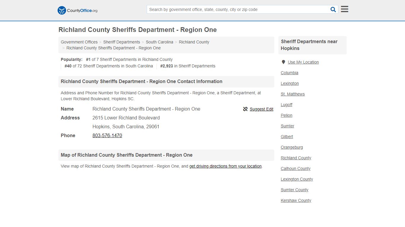 Richland County Sheriffs Department - Region One